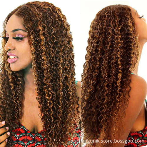 Human Wig Vendor Highlight Brown Wig Ombre Color Malaysian Virgin Cuticle Aligned Human Hair Wig HD Lace Front Closurs